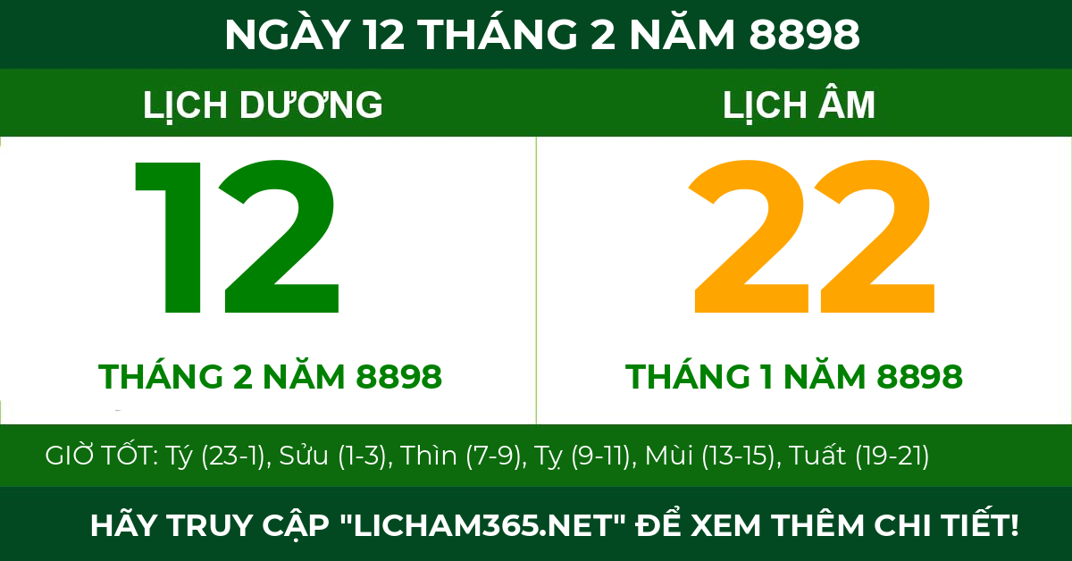 lịch âm ngày 12 tháng 2 năm 8898