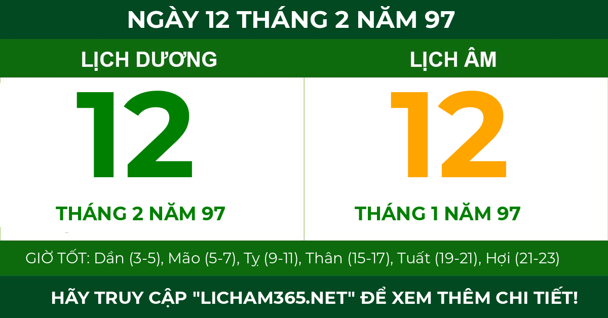 lịch âm ngày 12 tháng 2 năm 97