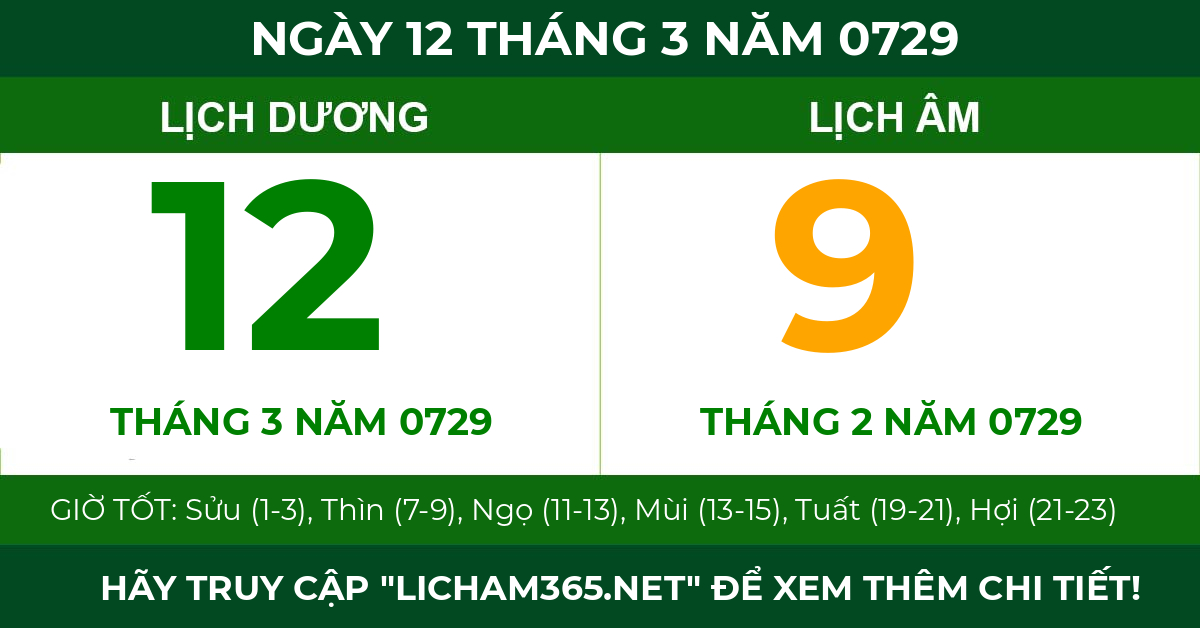 lịch âm ngày 12 tháng 3 năm 0729