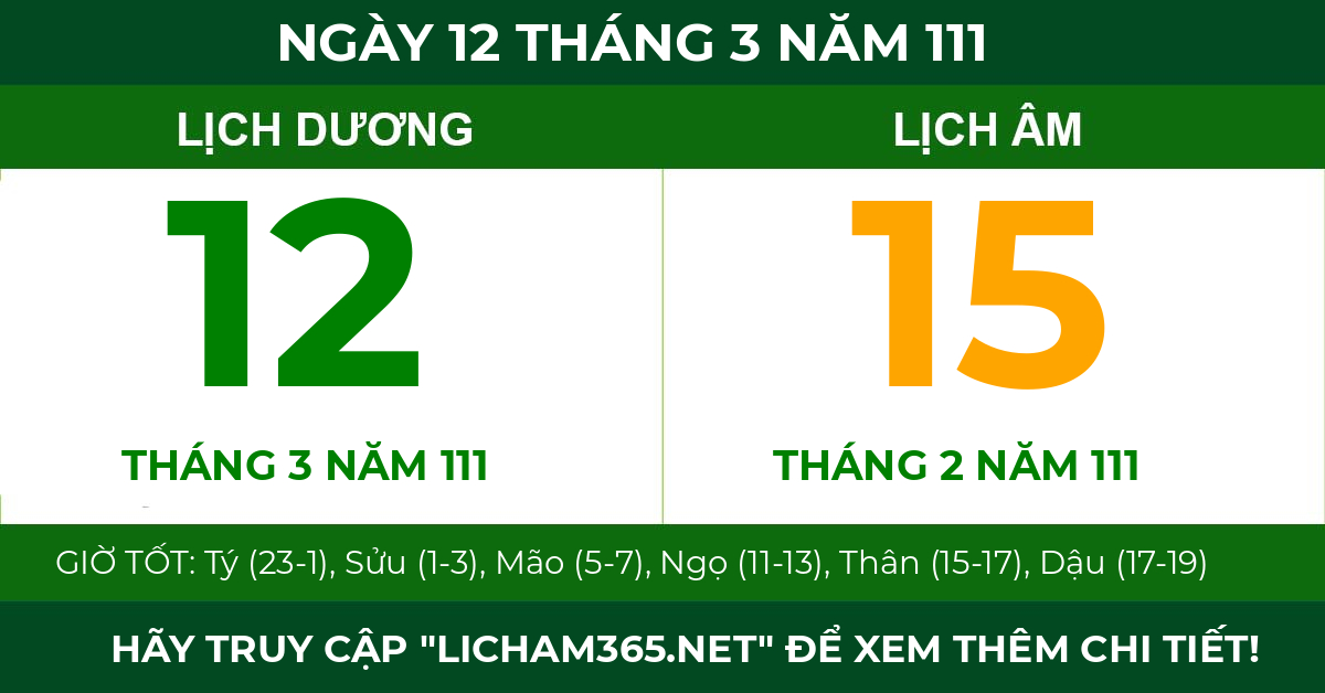 lịch âm ngày 12 tháng 3 năm 111