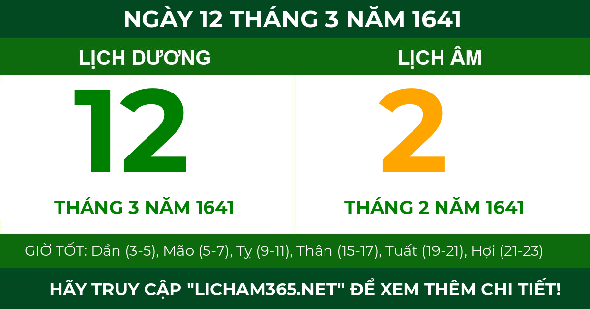 lịch âm ngày 12 tháng 3 năm 1641