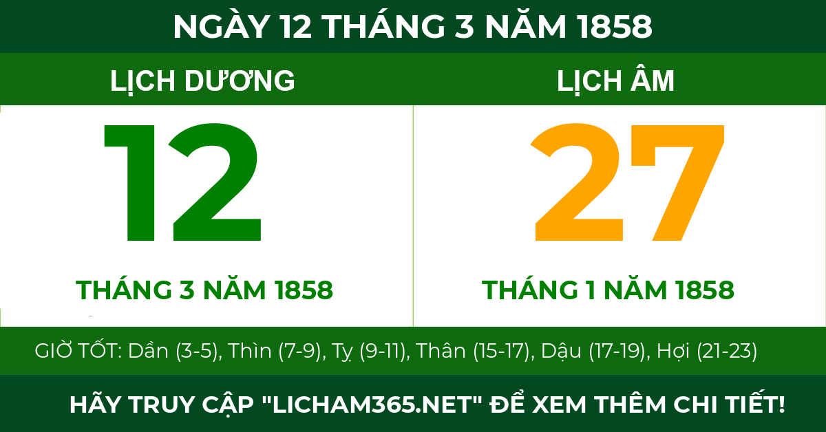 lịch âm ngày 12 tháng 3 năm 1858