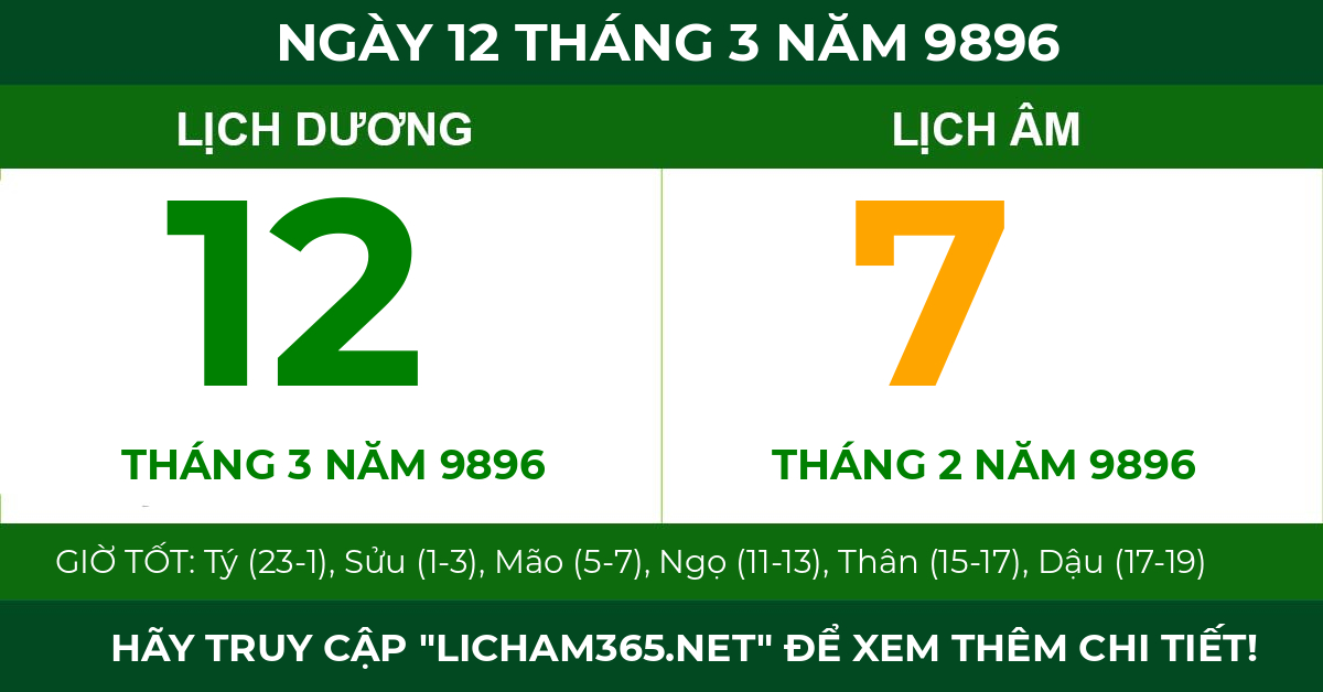 lịch âm ngày 12 tháng 3 năm 9896