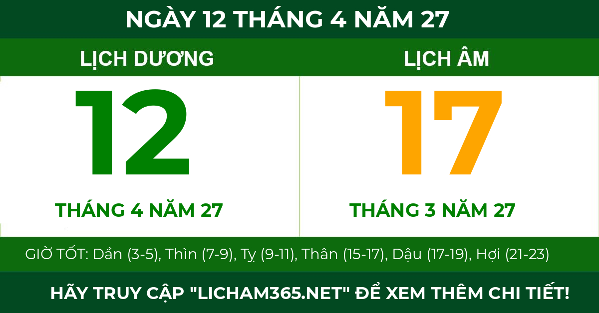 lịch âm ngày 12 tháng 4 năm 27
