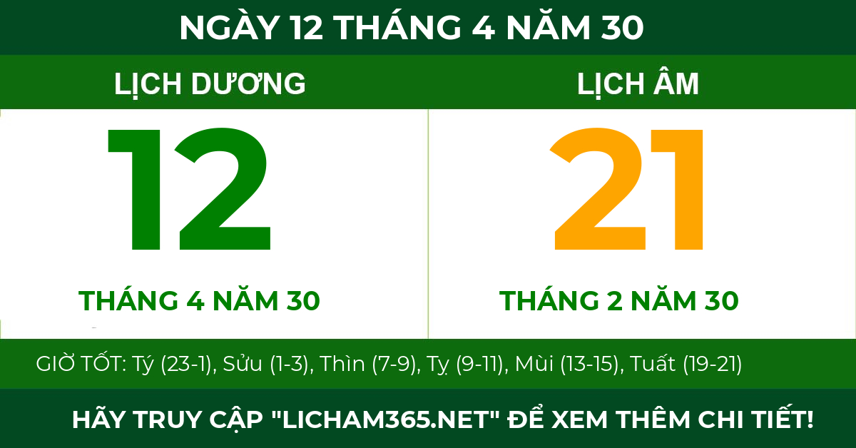 lịch âm ngày 12 tháng 4 năm 30