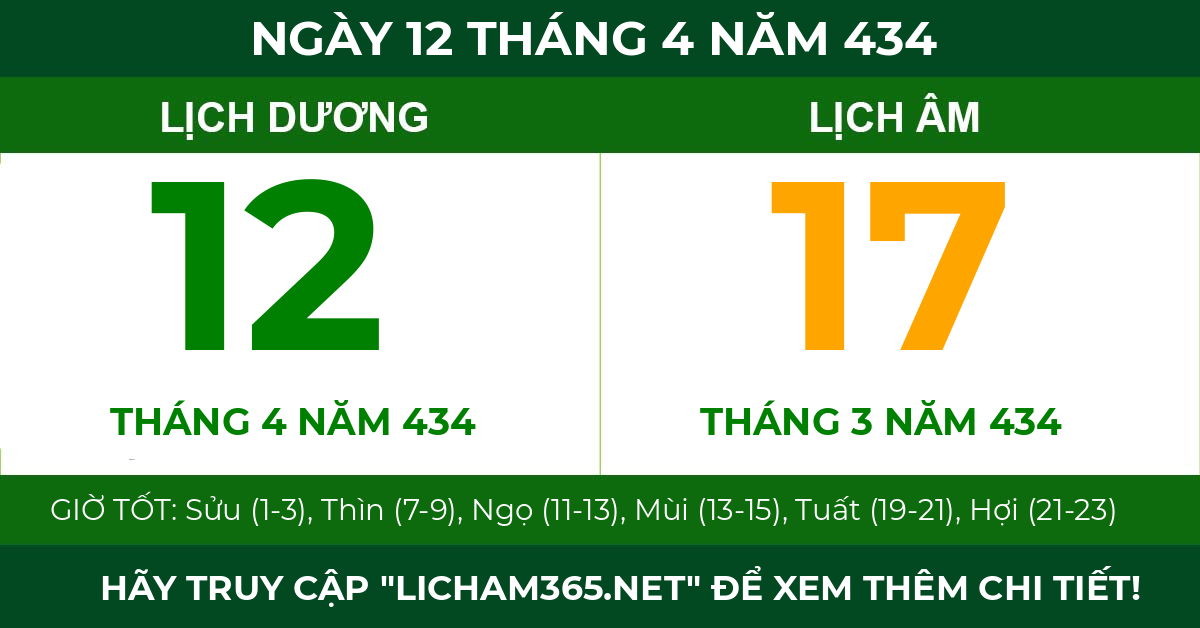 lịch âm ngày 12 tháng 4 năm 434