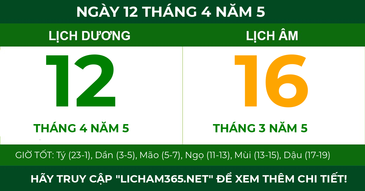 lịch âm ngày 12 tháng 4 năm 5