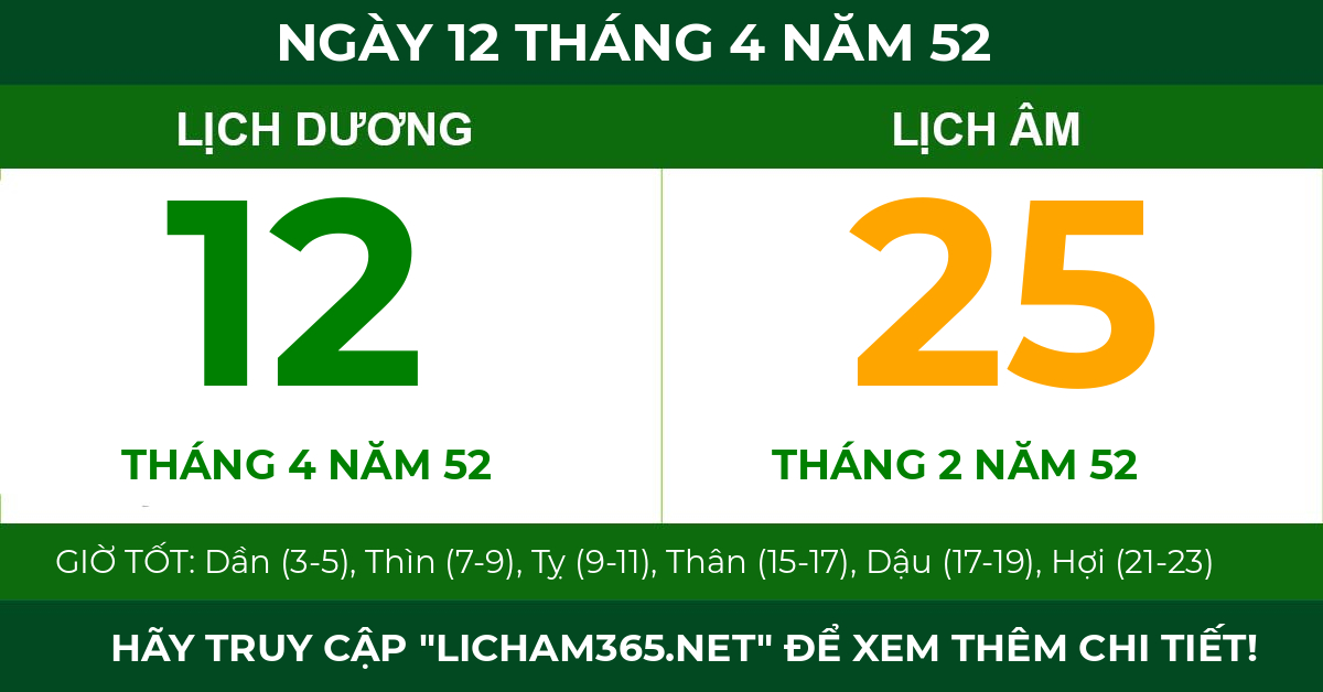 lịch âm ngày 12 tháng 4 năm 52