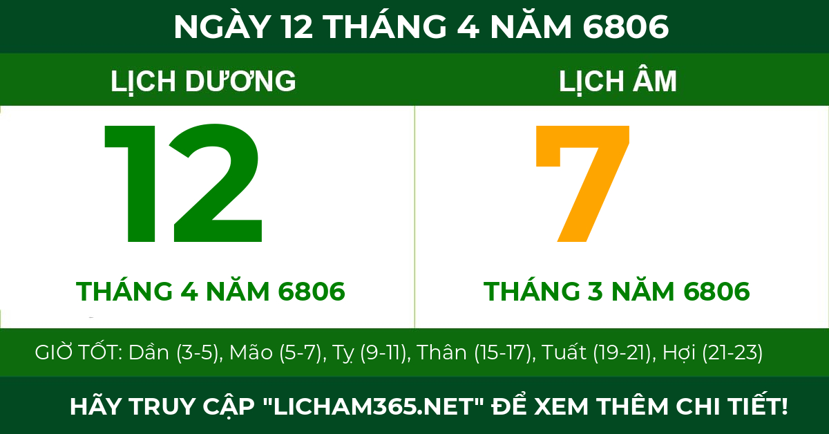 lịch âm ngày 12 tháng 4 năm 6806