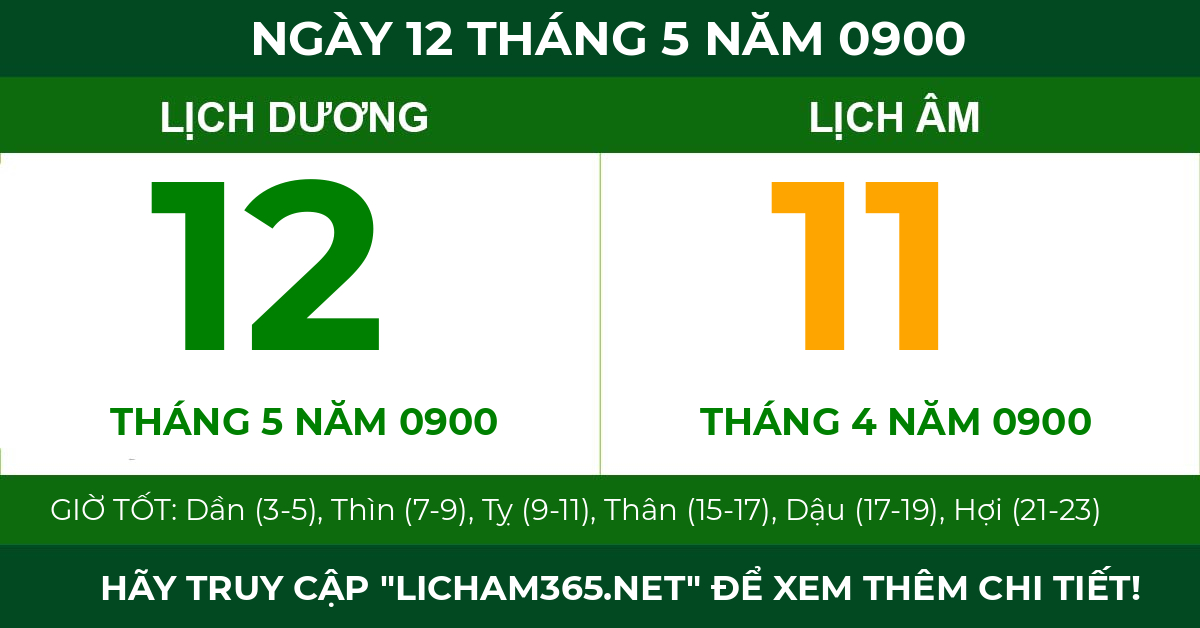 lịch âm ngày 12 tháng 5 năm 0900