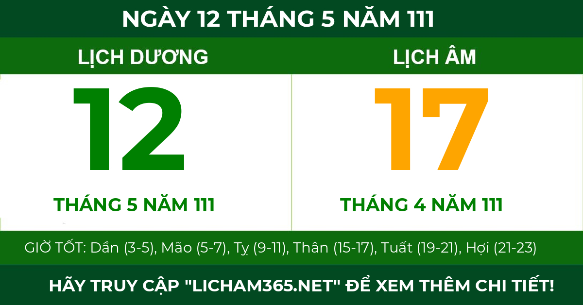 lịch âm ngày 12 tháng 5 năm 111