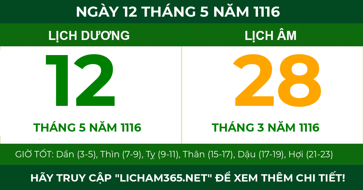 lịch âm ngày 12 tháng 5 năm 1116
