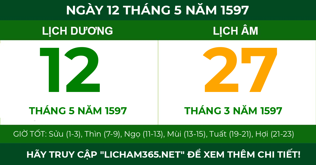 lịch âm ngày 12 tháng 5 năm 1597