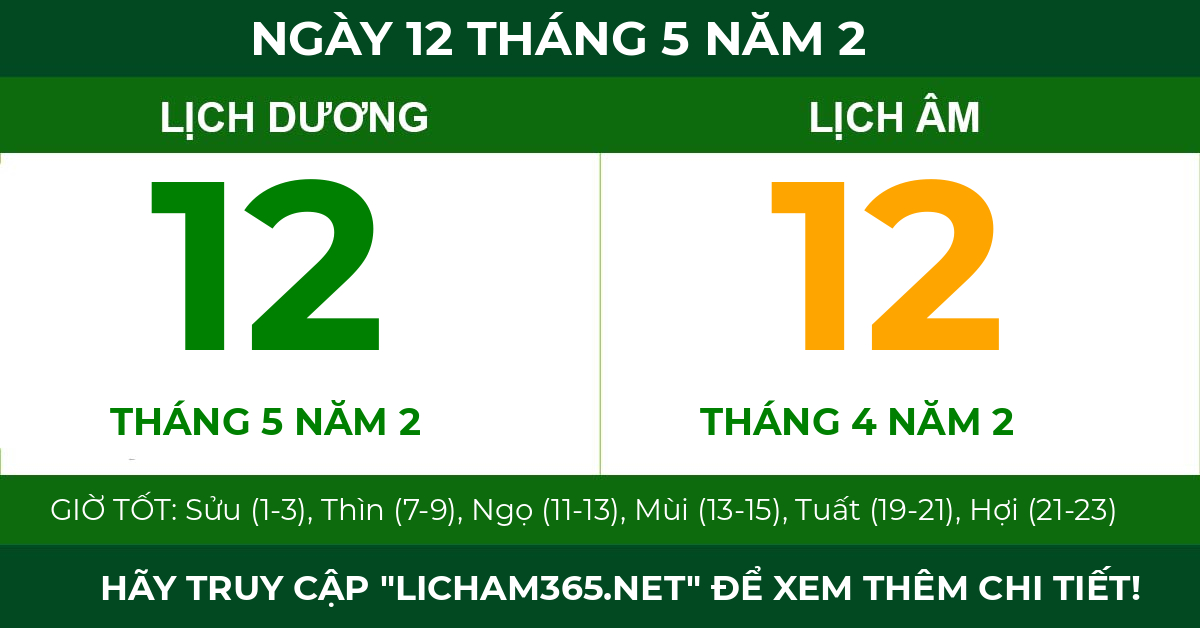 lịch âm ngày 12 tháng 5 năm 2