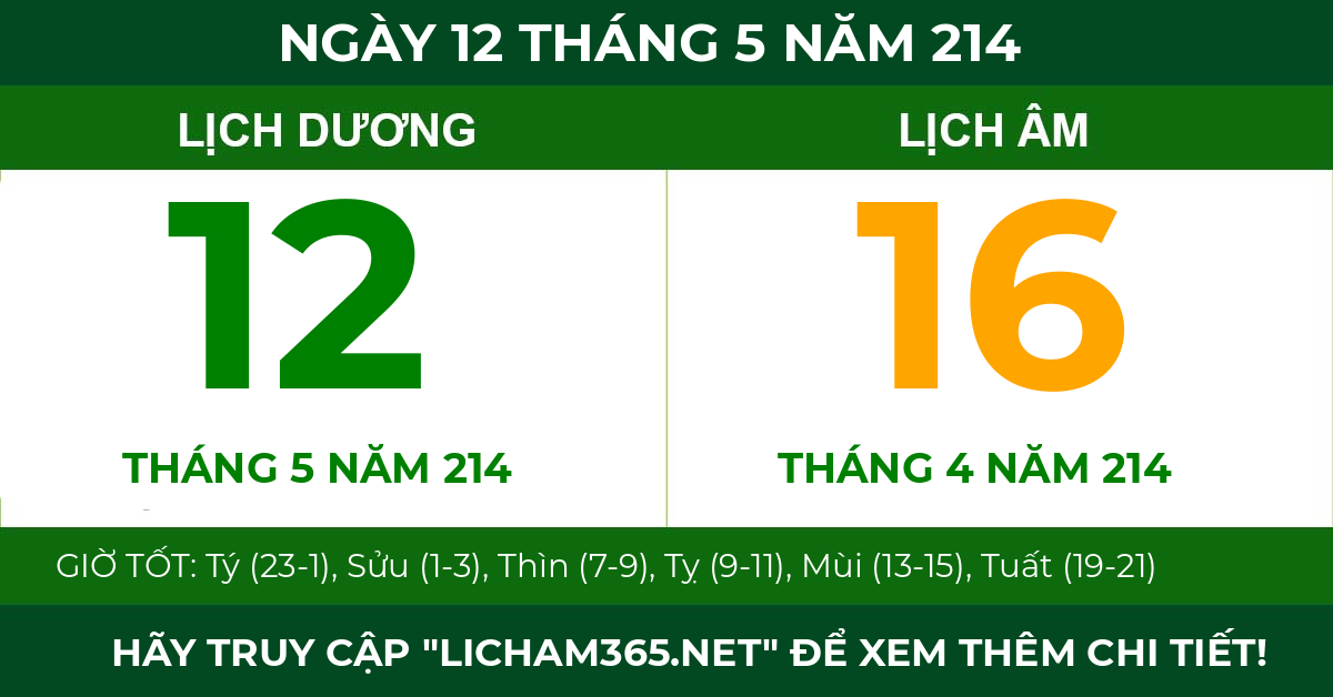 lịch âm ngày 12 tháng 5 năm 214