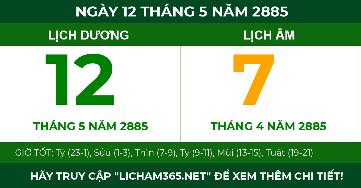 lịch âm ngày 12 tháng 5 năm 2885