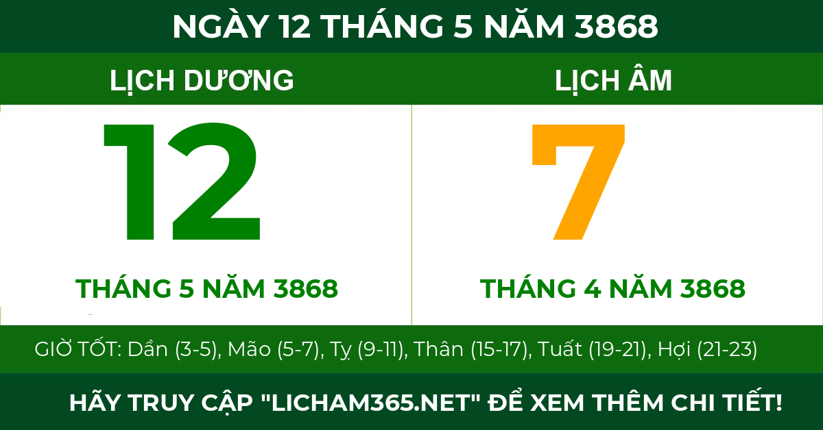 lịch âm ngày 12 tháng 5 năm 3868