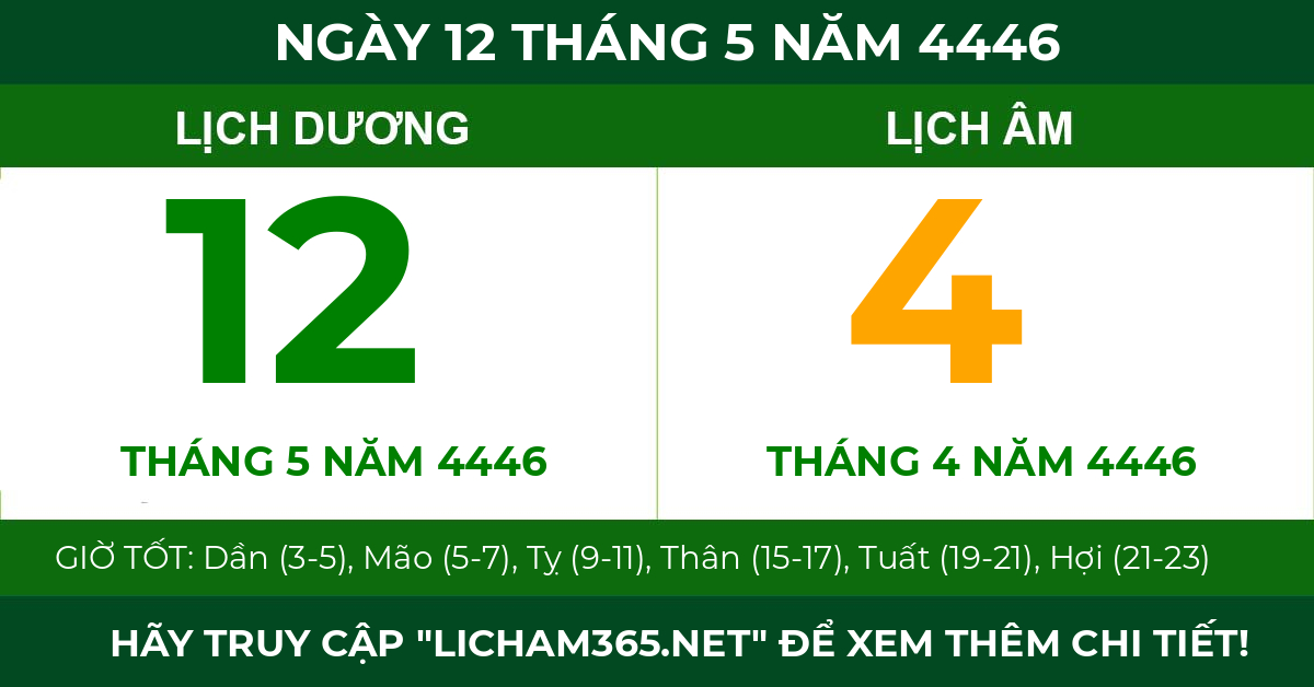lịch âm ngày 12 tháng 5 năm 4446
