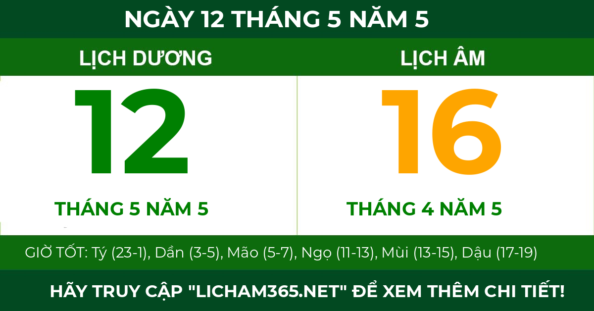 lịch âm ngày 12 tháng 5 năm 5