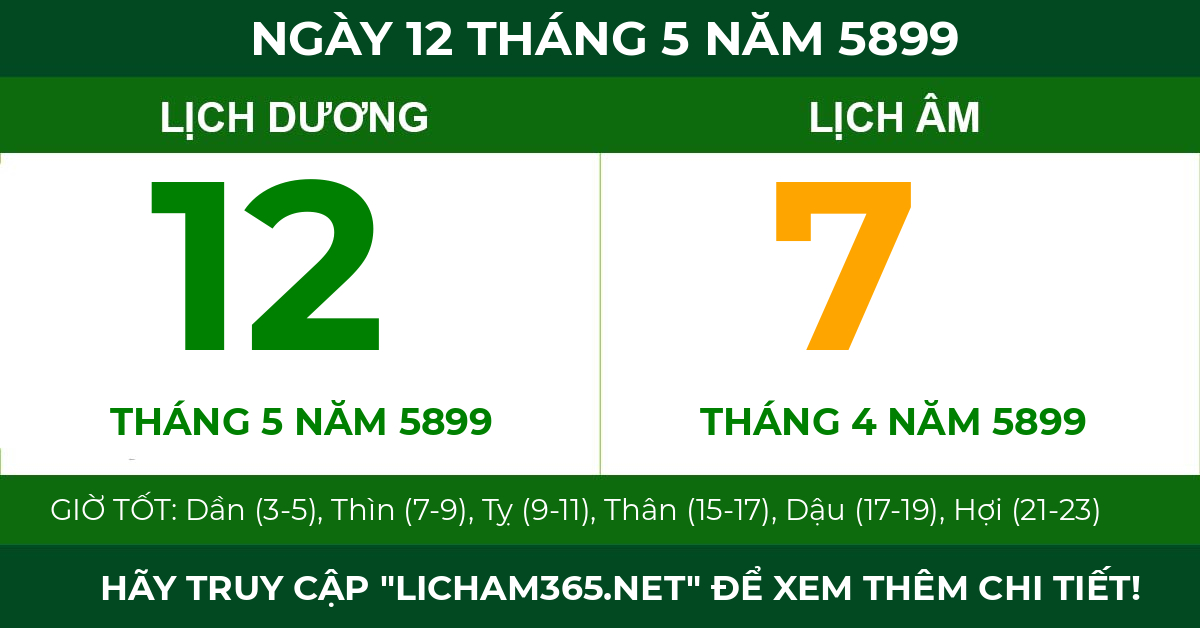 lịch âm ngày 12 tháng 5 năm 5899