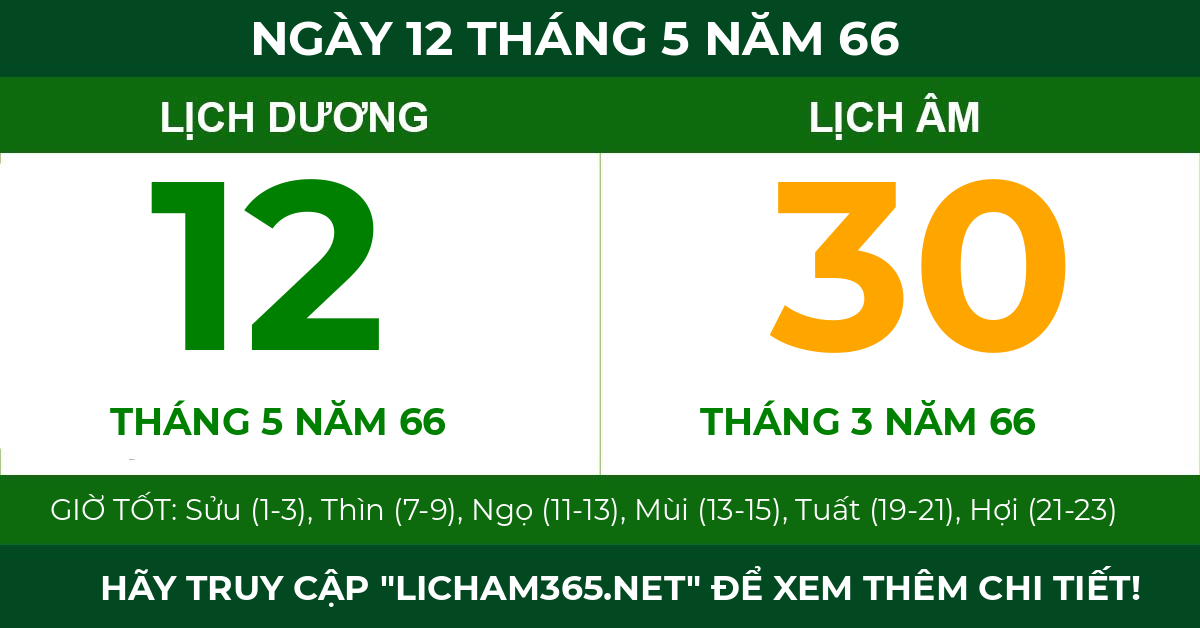 lịch âm ngày 12 tháng 5 năm 66