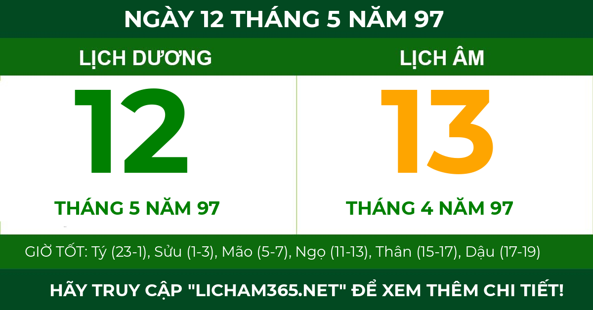 lịch âm ngày 12 tháng 5 năm 97