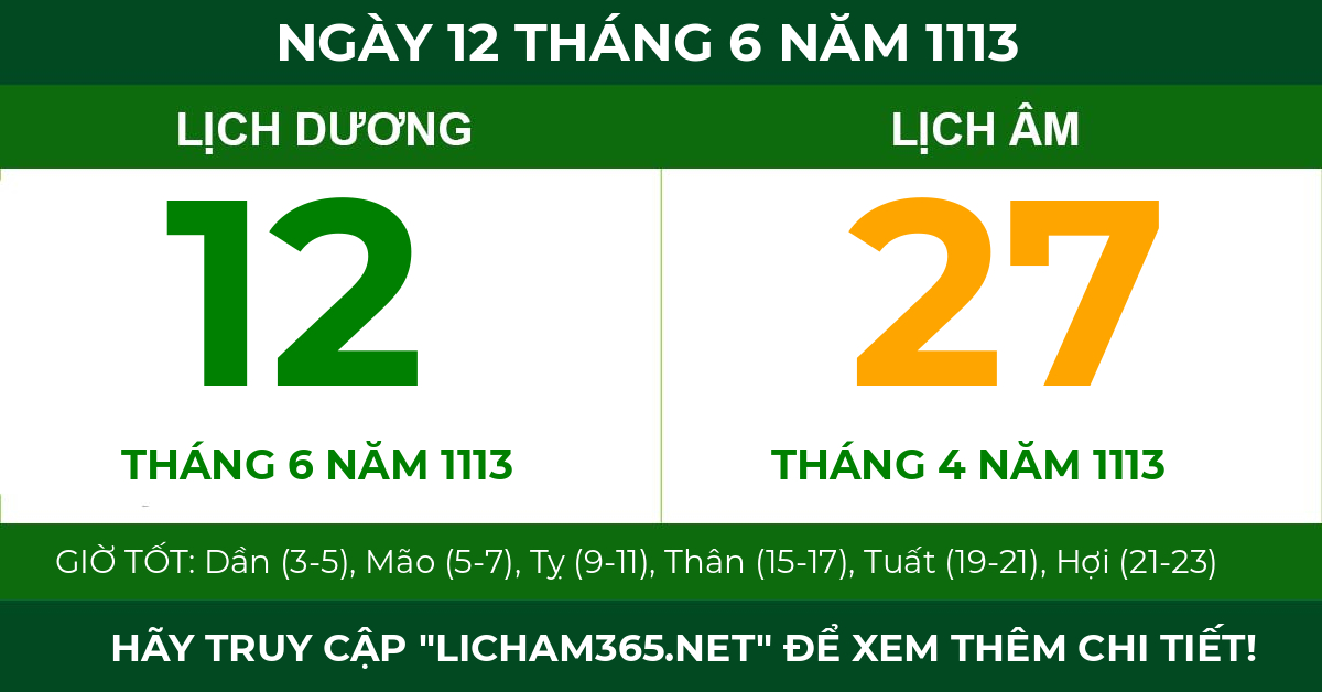 lịch âm ngày 12 tháng 6 năm 1113