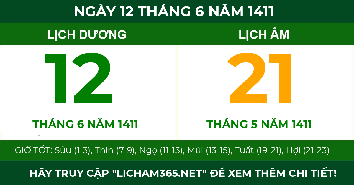 lịch âm ngày 12 tháng 6 năm 1411