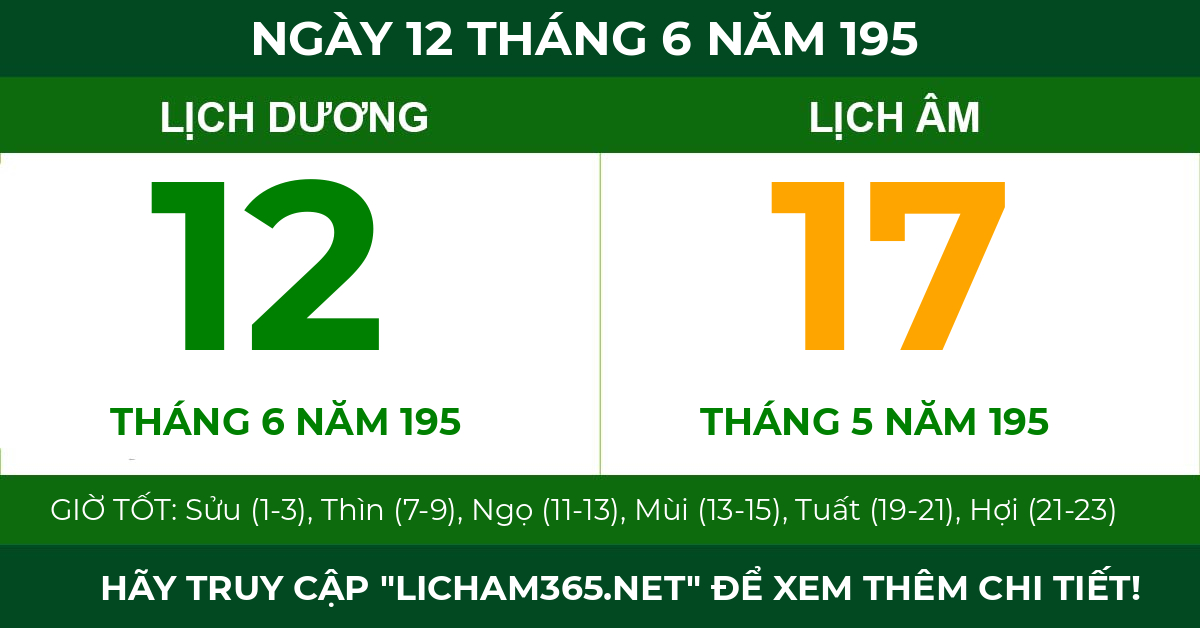 lịch âm ngày 12 tháng 6 năm 195