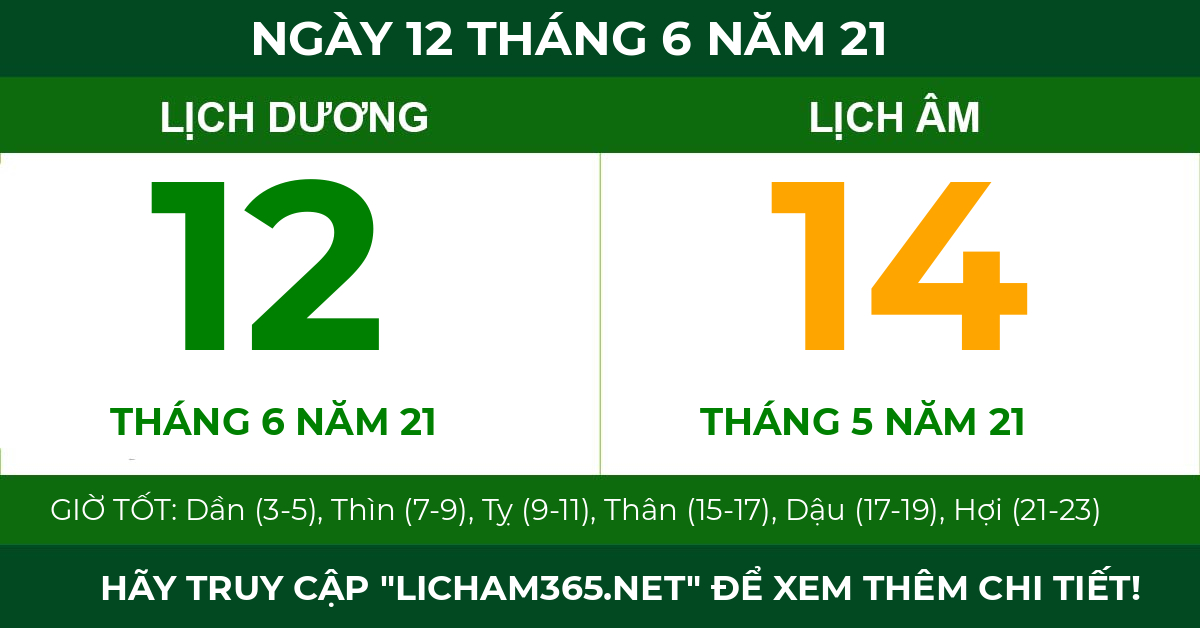 lịch âm ngày 12 tháng 6 năm 21