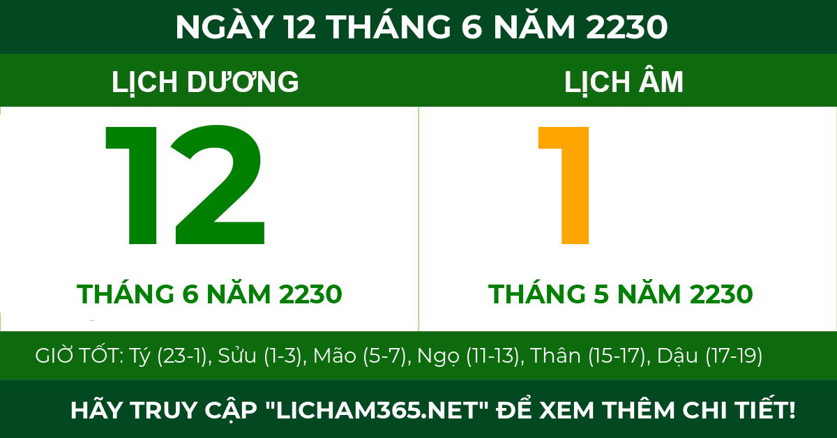 lịch âm ngày 12 tháng 6 năm 2230