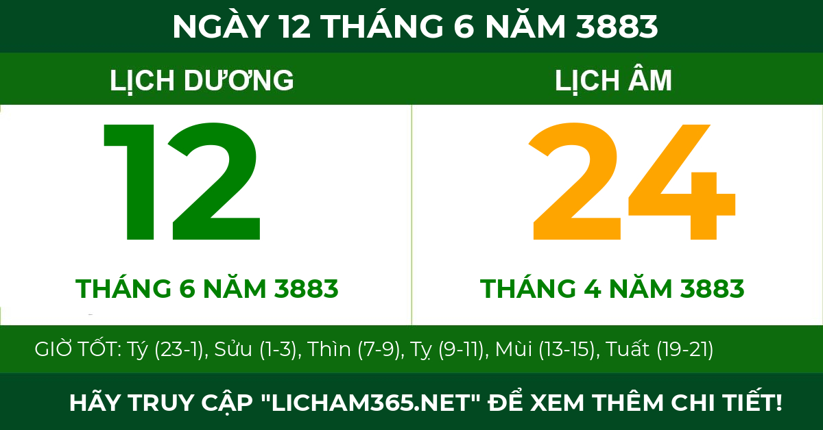 lịch âm ngày 12 tháng 6 năm 3883