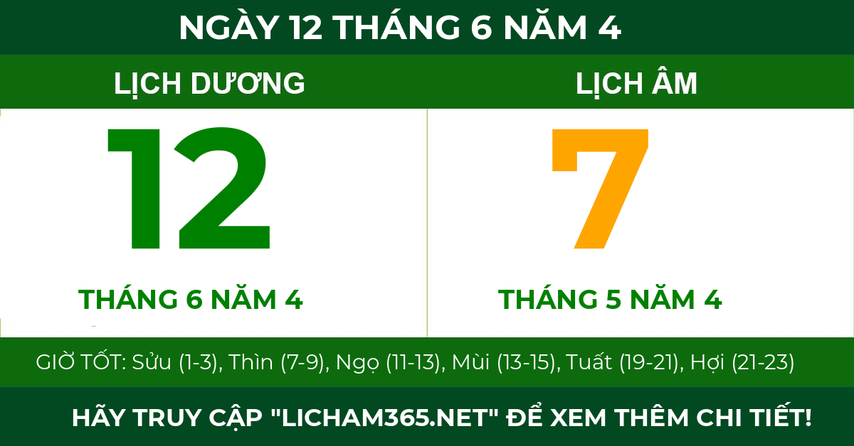 lịch âm ngày 12 tháng 6 năm 4