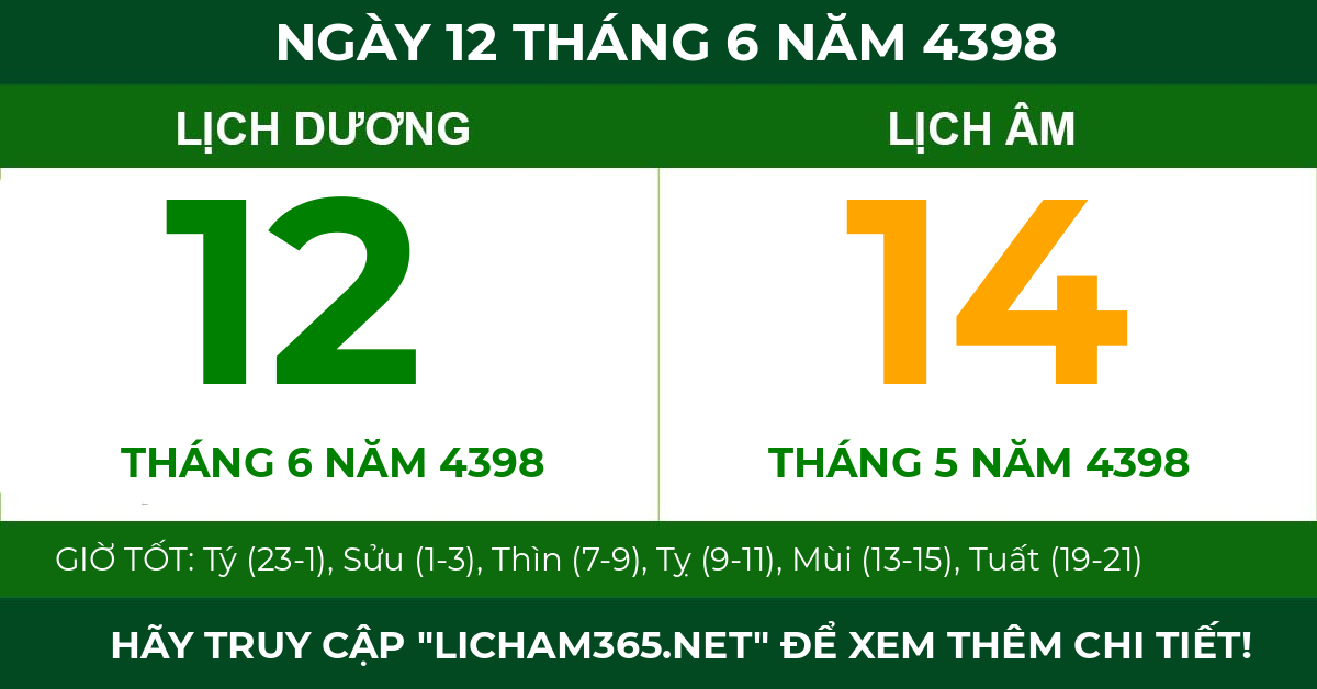 lịch âm ngày 12 tháng 6 năm 4398
