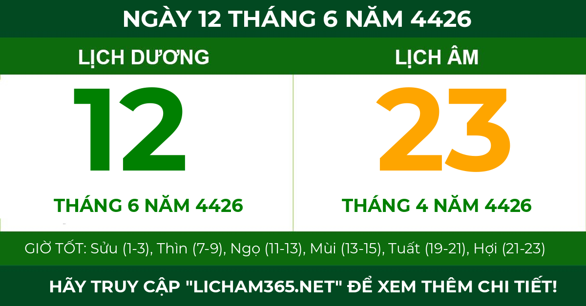 lịch âm ngày 12 tháng 6 năm 4426