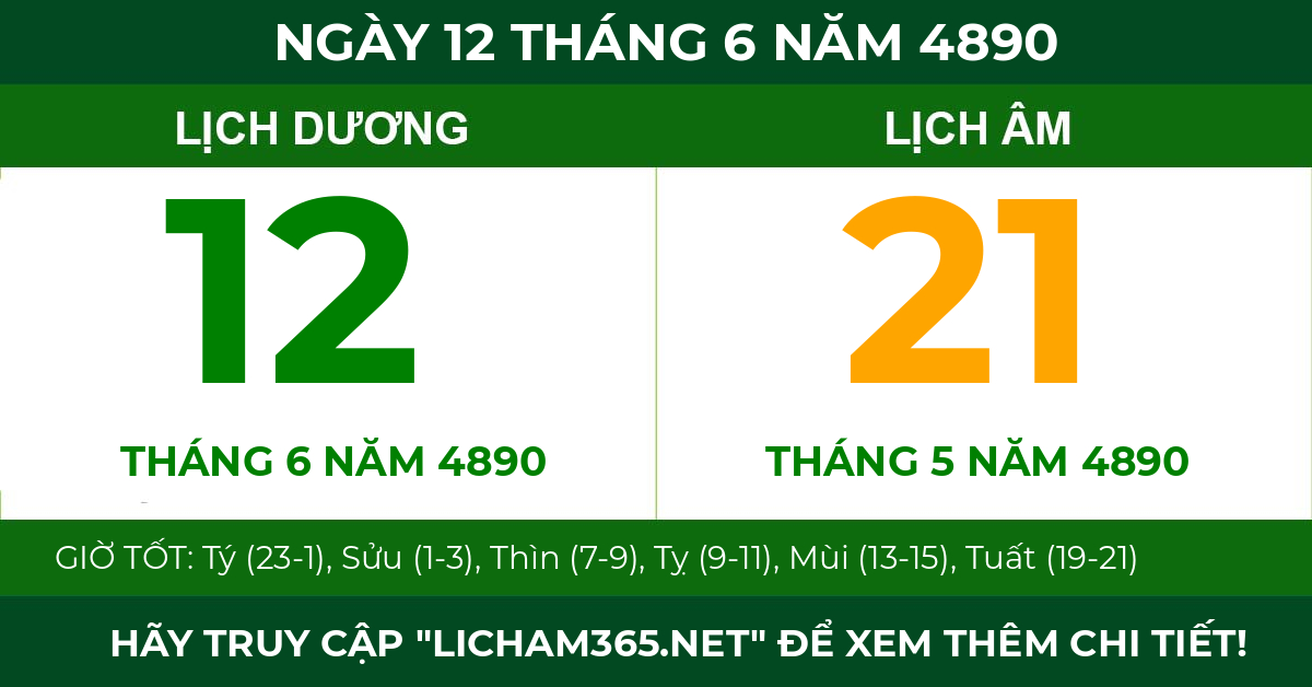 lịch âm ngày 12 tháng 6 năm 4890