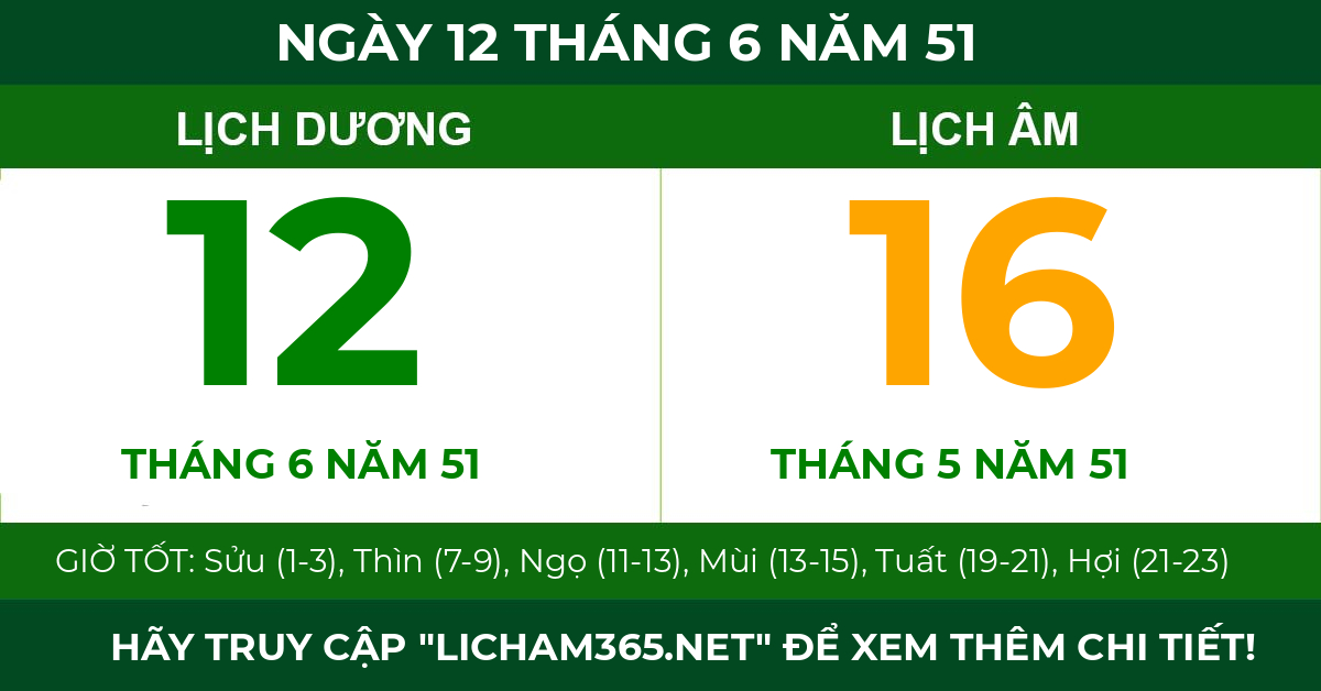 lịch âm ngày 12 tháng 6 năm 51