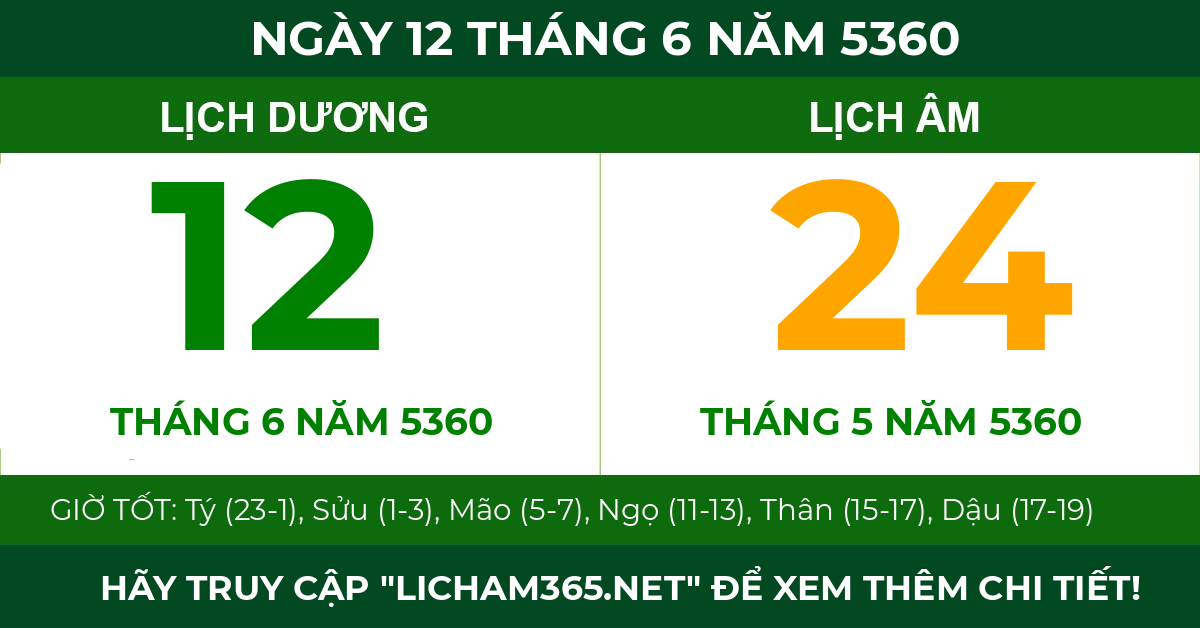 lịch âm ngày 12 tháng 6 năm 5360