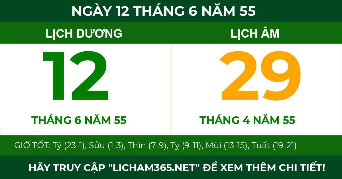 lịch âm ngày 12 tháng 6 năm 55