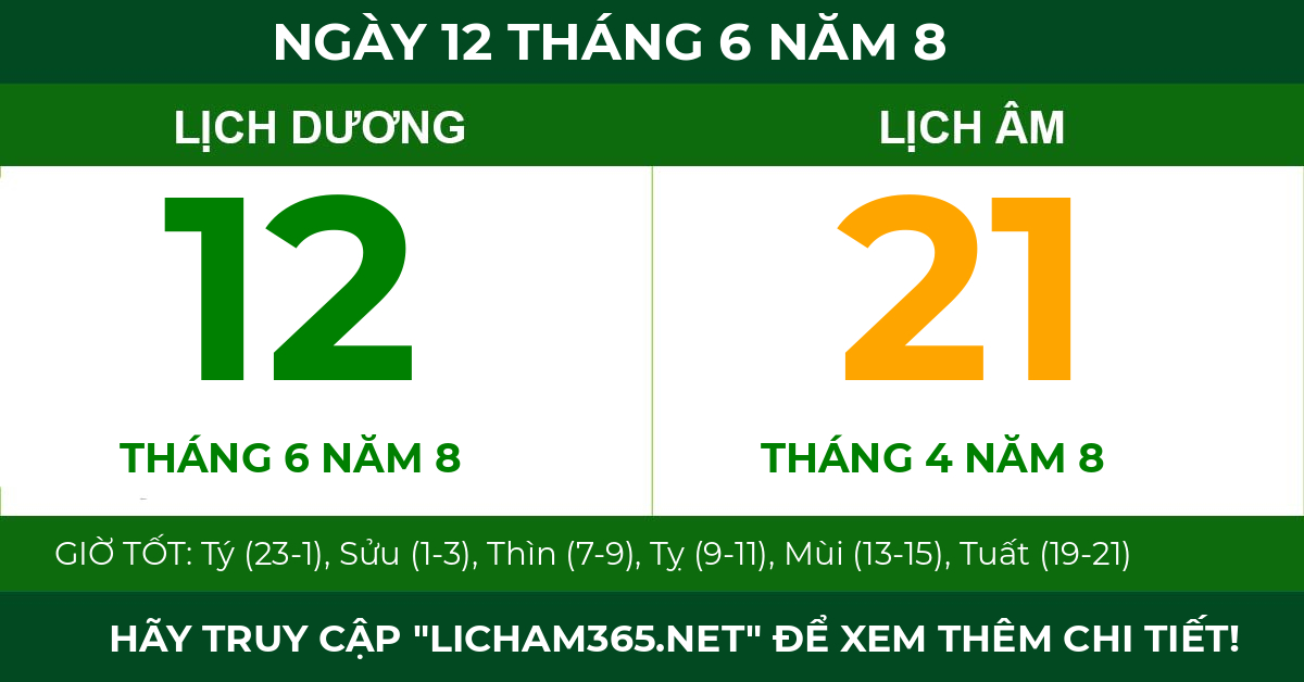 lịch âm ngày 12 tháng 6 năm 8