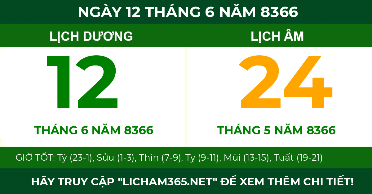lịch âm ngày 12 tháng 6 năm 8366