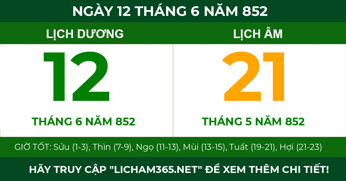 lịch âm ngày 12 tháng 6 năm 852