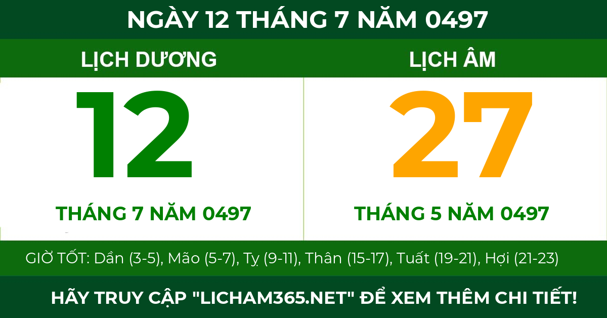 lịch âm ngày 12 tháng 7 năm 0497