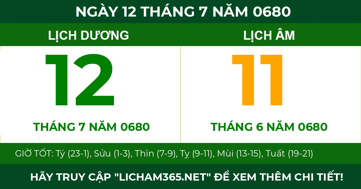 lịch âm ngày 12 tháng 7 năm 0680