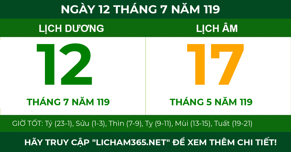 lịch âm ngày 12 tháng 7 năm 119
