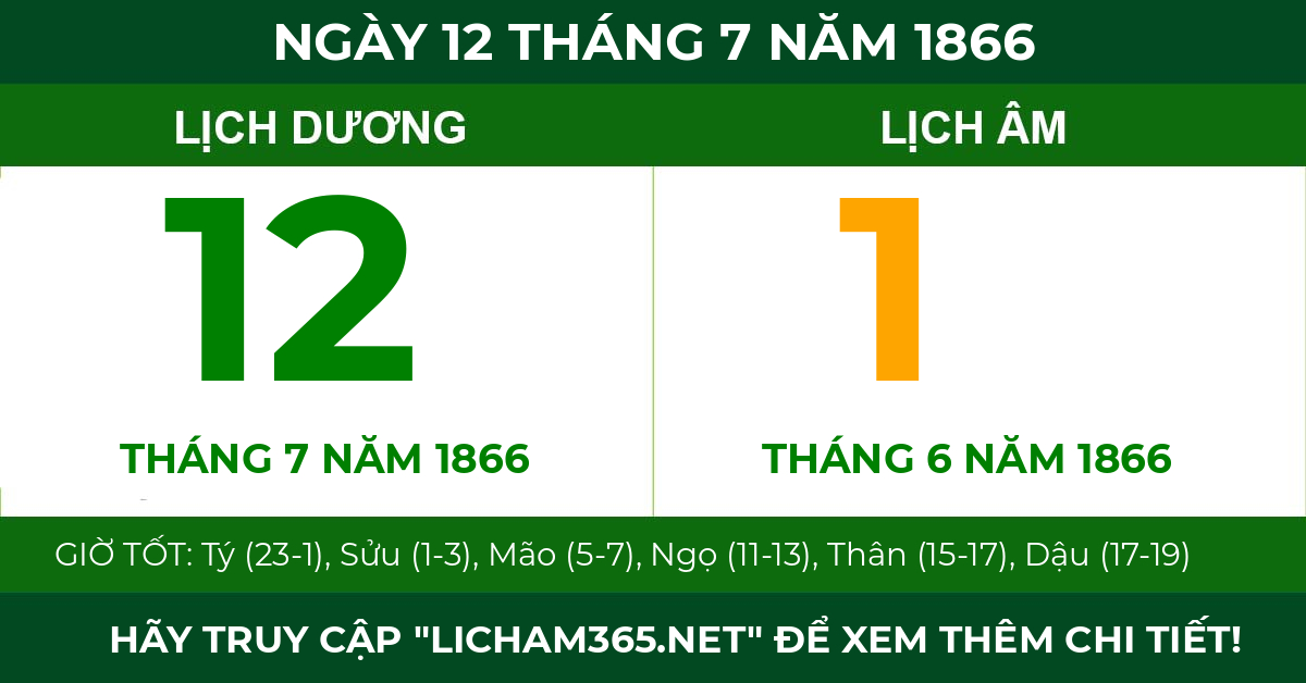 lịch âm ngày 12 tháng 7 năm 1866