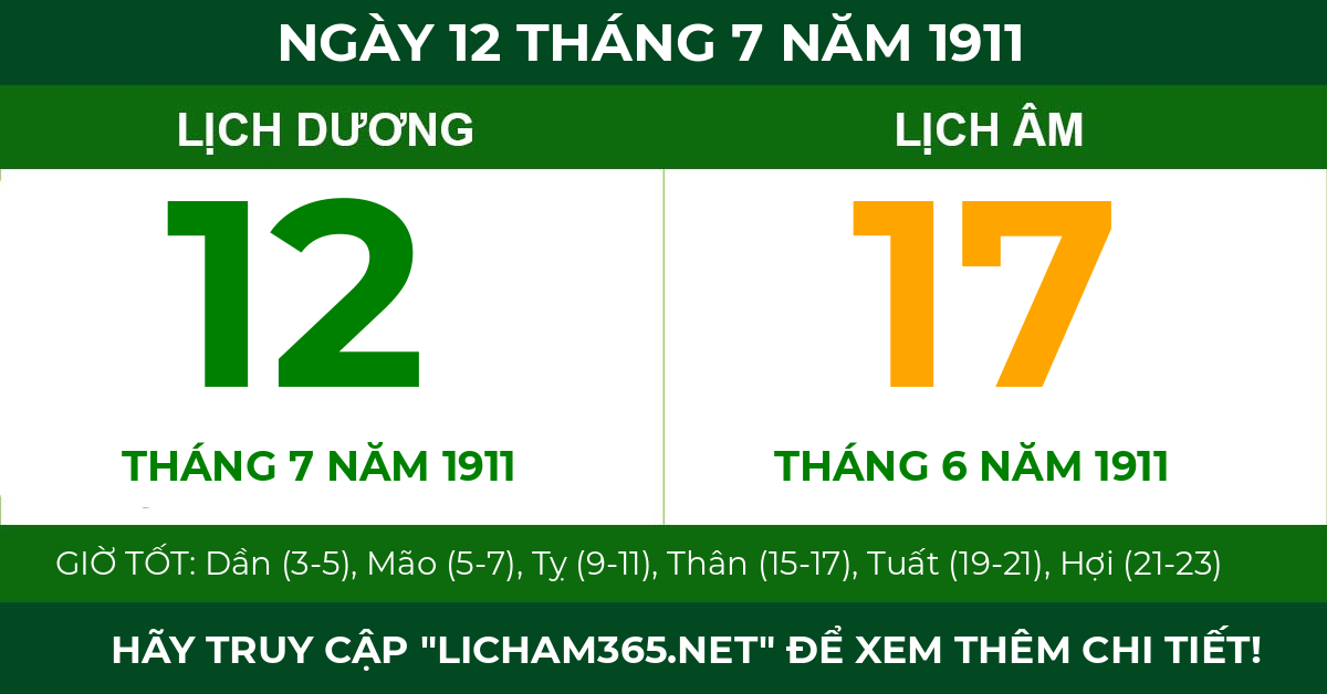 lịch âm ngày 12 tháng 7 năm 1911