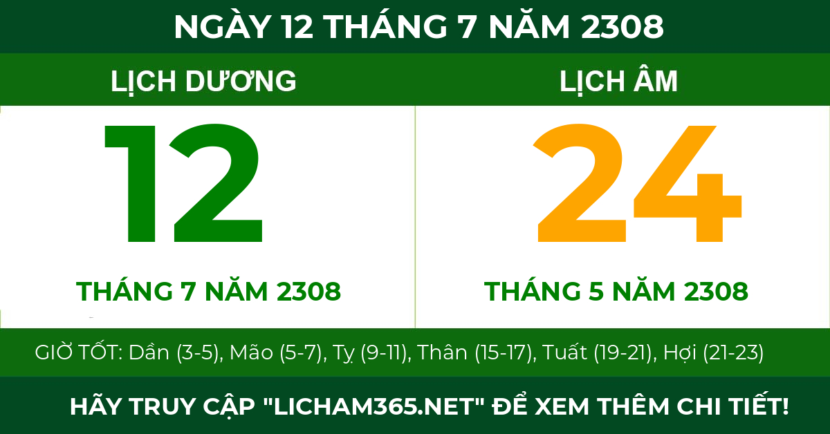 lịch âm ngày 12 tháng 7 năm 2308