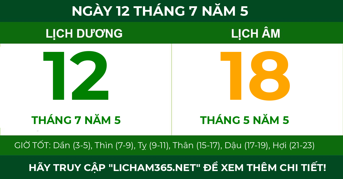 lịch âm ngày 12 tháng 7 năm 5