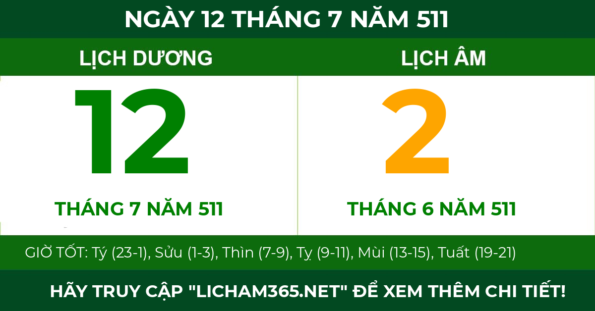 lịch âm ngày 12 tháng 7 năm 511